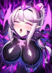 big_breasts bodysuit corruption dark_aura glowing_eyes glowing_gem pneuma_(xenoblade) pointy_ears tagme tagme_(artist) tongue_out white_hair xenoblade_(series) xenoblade_chronicles_2
