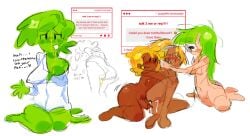 algebralien big_breasts button_down_shirt cum_drip cum_in_ass cum_in_pussy fully_nude green_body inanimate_insanity lightbulb_(ii) no_clothes object_show object_shows only_shirt osc paintbrush_(ii) pee_on_face puppyfen request requested strawpage strawpage_request test_tube_(ii) the_power_of_two threesome tpot trans_woman transfem two_(bfb) two_(tpot) two_on_one urine xfohv