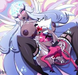 absurd_res aless_(corazonarts) angel angel_humanoid anus ass balls big_breasts big_penis blush bodily_fluids breasts closed_eyes clothed clothing corazonarts cum cum_in_pussy cum_inside dark_body dark_skin demon demon_humanoid demon_on_angel dialogue duo fangs female female_penetrated freckled_face freckles genital_fluids genitals hair halo hazbin_hotel hi_res holding_partner hooves horn humanoid imp interspecies looking_pleasured male male/female male_penetrating male_penetrating_female mature_female nipples nude open_mouth orgasm orgasm_face partially_clothed penetration penile penile_penetration penis penis_in_pussy red_body saliva sera_(hazbin_hotel) seraph_(angel) sex simple_background size_difference sucking sweat tail teeth thick_thighs tongue tongue_out vaginal_fluids vaginal_penetration vaginal_penetration white_hair wings