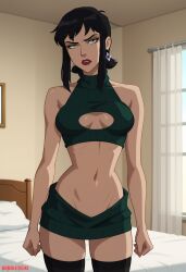 1girls ai_generated batman:_hush batman_(series) breasts bubbleteexl catwoman cleavage dark_hair dc dc_comics female female_focus green_eyes light-skinned_female light_skin lingerie pale-skinned_female pale_skin pixie_cut red_lipstick selina_kyle short_hair
