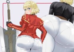 1girl ass ass_focus big_ass blonde blue_eyes butt butt_focus capcom eleanor_(monster_hunter) fat_ass female female_only gloves hair kurocchi131 light-skinned_female monster_hunter monster_hunter_(series) monster_hunter_stories_3:_twisted_reflection short_hair yellow_hair