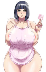 1girls apron areolae bare_shoulders before_sex black_hair blush bob_cut boruto:_naruto_next_generations breasts condom curvy female huge_breasts hyuuga_hinata kitchen looking_at_viewer milf naked_apron naruto naruto_(series) nekuraneko nipple_slip nipples offscreen_character sideboob silver_eyes smile solo thick_thighs voluptuous wide_hips