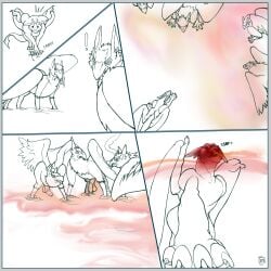 approaching art_shift avian cinos_ruddertail cormac_(artist) dragon european_mythology feral greek_mythology group hi_res hippogriff male male/male mind_control monochrome musk musk_clouds musky_balls musky_penis mythological_avian mythological_creature mythological_scalie mythology scalie sniffing