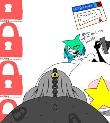 1boy 1girls 2025 andy_land_(copyright) andyl4nd_(copyright) andyland_(copyright) big_breasts bulge computer female hyper_breasts lock locked_up male p1r4cy_(andy_land) p1r4cy_(andyland) tagme vierde28