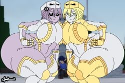 2025 2girls annoyed big_ass big_breasts curvaceous curvy curvy_figure doopie doopkaboom_(artist) genderbent huge_breasts jojo's_bizarre_adventure jojo_reference posing posing_for_the_viewer roblox rule_63 rule_63 stand_(jjba) tagme the_world the_world_over_heaven your_bizarre_adventure