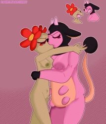 2females 2girls angry angry_face anthro bellossom bovine canelitabunny cow_girl enemies enemies_to_lovers female furry green_skin kissing lesbian miltank nintendo pokémon_(species) pokemon pokemon_(species) yuri
