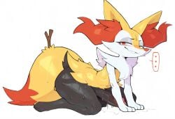 2025 absurd_res ai_generated anthro balls big_penis black_body blush bodily_fluids braixen canid canine chest_tuft ellipsis erection fur generation_6_pokemon genital_fluids genitals girly hellsonger hi_res inner_ear_fluff kneeling looking_at_viewer male mammal nintendo nude penis pokemon pokemon_(species) precum red_eyes simple_background smile solo stick sweat teeth thick_thighs tuft wet white_background white_body white_fur yellow_body yellow_fur