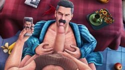 1boy 3d 3d_model apple banana blue_coat blue_eyes breakfast censored censored_penis coat coat_only coffee_mug cum cum_on_face cumming cumming_on_face cumming_on_mustache domredsins erect erect_cock erect_dick erect_penis erection facial grey_hair hairy hairy_arms hairy_chest hairy_legs invincible male male_only moustache newspaper nolan_grayson old_man omni-man on_floor on_the_floor pecjob phone red_thong semen taking_picture thong