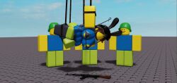 1girls 3boys 3d artist_request baseplate character_request female gun male noob noob_(roblox) noobs_in_combat roblox roblox_game robloxian source_request suspended_in_midair tagme