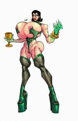 big_breasts bimbo bimbo_body bimbo_boobs bimbo_lips breast_implants breasts bubble_butt busty commission commission_art emerald_bellung emerald_eyes female female_focus female_only full_body gizmotic gold gold_bracelets green_eyes green_eyes_female green_high_heels high_heels platform_heels queen skimpy_clothes solo standing succubus tight_clothing white_background wide_hips yellow_earrings