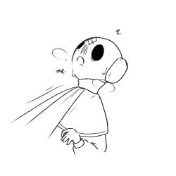 1boy asphyxiation blush breath choking drooling facial_markings iterator_(rain_world) male male_focus male_only monochrome motion_lines no_significant_harassment_(rain_world) open_mouth rain_world robot robot_boy robot_humanoid scarf shocked strangling sweat sweatdrop sweating text wide_eyed