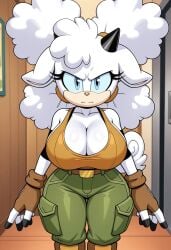 1girls 2d ai_generated anthro big_breasts black_bra boobs_bigger_than_head breasts breasts_bigger_than_head brown_shirt cleavage female furry huge_breasts idw_comics idw_publishing lanolin_the_sheep massive_breasts mobian mobian_(species) mobian_sheep s sega sheep sonic_(series) sonic_the_hedgehog_(comics) sonic_the_hedgehog_(idw) sonic_the_hedgehog_(series) white_skin