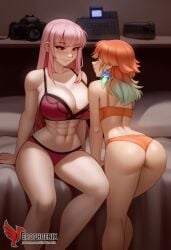 2d 2girls abs ai_generated all_fours ass barefoot big_ass big_breasts bra completely erophoenix feet female female_focus hololive hololive_english hololive_myth jewelry kissing kissing kneeling large_breasts long_hair mori_calliope multiple_girls naked nipples nude orange_hair pale_skinned_female panties patreon_username pink_eyes pink_hair pussy side_braid soles sweat sweating takanashi_kiara take_your_pick thick_thighs thighs toes underwear virtual_youtuber yuri yuri