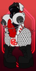 after_transformation alternative_fashion animal_genitalia animal_penis anthro balls big_balls big_breasts big_nipples big_penis bimbofication black_lips boots breasts canid canine canine_genitalia canine_penis canis clothing domestic_dog ear_piercing ear_ring expansion facial_piercing fishnet_stockings footwear fur genitals goth grey_body grey_fur growth gynomorph hi_res huge_breasts huge_nipples huge_thighs hyper hyper_lips intersex lip_piercing lip_ring lips mammal midnite_fsnax nipple_piercing nipple_ring nipples penis piercing red_background ring_piercing shoes simple_background solo tall thick_lips thick_thighs trans_(lore) trans_woman_(lore) transformation