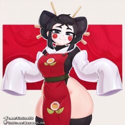 ai_assisted ai_generated black_eyes black_hair brawl_stars civitai facepaint japanese_clothes kaze_(brawl_stars) kimono kioline thick_thighs twin_buns wide_hips