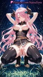 1girls 2025 ai_generated armpit armpits arms_behind_head arms_up asymmetrical_gloves belt black_thighhighs blush boots braid breasts breasts_out closed_eyes closed_mouth draph gloves granblue_fantasy grass hair_ornament hair_over_one_eye hi_res high_heels highres horns large_breasts long_hair narmaya_(granblue_fantasy) natsuyoru night night_sky nipples outdoors patreon pink_hair pointy_ears pussy sky smile solo squatting star_(sky) thigh_boots thighhighs thighs vagina voluptuous voluptuous_female