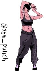 agni_punch bulge bulge_down_leg bulge_through_clothing futanari intersex penis_outline protagonist_(sifu) sifu_(game) sports_bra sweatpants