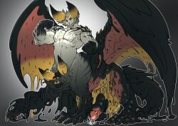 anthro balls barbed_penis belly_mouth big_balls big_penis black_body canine_penis claws cock conjoined cum dick dragon fangs flexing furry fusion gay goo_creature hair homosexual horn male male/male male_only markings merging muscles muscular muscular_male penis rat reptile scales semen sequence sharp_teeth size_difference slime stripes taur testicles tongue tongue_out trencalos tusks vein veiny_penis white_body wings