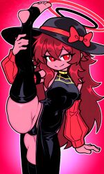 dark_skin feet friday_night_funkin friday_night_funkin_mod lirusapphire looking_at_viewer small_breasts smile soles standing_on_one_leg standing_split stirrup_socks thick_thighs thong