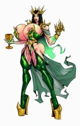 alternate_costume alternate_version alternate_version_available big_breasts bimbo bimbo_body bimbo_boobs bimbo_lips black_hair breast_implants breasts bubble_butt busty commission commission_art emerald_bellung emerald_eyes female female_focus female_only full_body gizmotic gold gold_bracelets green_eyes green_eyes_female high_heels platform_heels queen skimpy_clothes solo standing succubus tight_clothing white_background wide_hips yellow_earrings yellow_high_heels