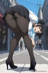 ai_generated attack_on_titan female goth goth_girl goth_mikasa high_heels looking_at_viewer mikasa_ackerman pantyhose pinku.ai shingeki_no_kyojin skirt upskirt
