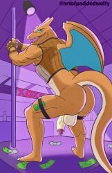 2_horns 5_fingers absurd_res anthro artist_name ass back_wings backsack balls banknote banknote_in_legband banknote_in_legwear banknote_on_floor baxter_blaze bedroom_eyes big_butt black_fishnets black_legband blue_eyes blue_wings brown_clothing brown_gloves brown_handwear butt_pose charizard claws clothing countershade_body countershade_genitalia countershade_tail countershade_torso countershading crop_top dancing detailed_background digital_drawing_(artwork) digital_media_(artwork) draconic fan_character feet finger_claws fingerless_gloves fingers fishnet_clothing fishnet_crop_top fishnet_topwear foreskin gem generation_1_pokemon genital_jewelry genital_piercing genitals glans glans_piercing glistening glistening_jewelry gloves handwear hi_res horn humanoid_feet humanoid_hands jewelry jewelry_glint leather leather_clothing leather_gloves leather_handwear legband looking_at_viewer male membrane_(anatomy) membranous_wings money money_in_legband money_in_legwear money_on_floor muscular muscular_anthro muscular_male narrowed_eyes nintendo open_mouth open_smile orange_arms orange_back orange_body orange_butt orange_face orange_feet orange_hands orange_legs orange_snout orange_tail orange_wings paddedwolfy penis penis_piercing piercing pink_glans plantigrade pokemon pokemon_(species) pole pole_dancing pose presenting presenting_hindquarters prince_albert_piercing proud purple_background rear_view reptile retracted_foreskin ruby_(gem) scalie seductive sharp_teeth shirt side_view simple_background smile solo spotlight spotlight_beam stage stage_lights strip_club stripper stripper_pole tail tan_balls tan_body tan_genitalia tan_genitals tan_penis tan_tail teeth text three-quarter_view toe_claws topwear twerking white_claws white_finger_claws white_toe_claws wings