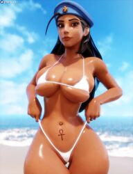 1girls 3d absurd_res ana_amari big_breasts bikini breast_squish breasts dark-skinned_female female female_only hi_res highres huge_breasts micro_bikini milf nemesis_3d overwatch shiny_skin thick_thighs thighs