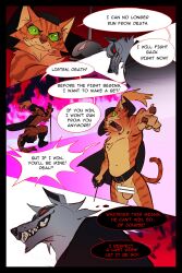 animal_genitalia anthro balls belt boots canid canine canis cape casual_exposure censor_bar censored censored_genitalia challenge cheek_tuft claws cloak clothing comic death_(puss_in_boots) dialogue domestic_cat dreamworks dreamworks_animation duo facial_markings facial_tuft fangs felid feline felis fire fire_background footwear fully_sheathed fur fuzzy genitals gesture green_eyes grey_body grey_fur grin hand_gesture hate head_markings hi_res holding_object holding_weapon imminent_fight kneeling ksejl male mammal markings mask_(marking) melee_weapon narrowed_eyes neck_tuft nipples open_mouth orange_body orange_fur pawpads pointing poncho puss puss_in_boots:_the_last_wish puss_in_boots_(dreamworks) puss_in_boots_(film) puss_in_boots_(franchise) puss_in_boots_the_last_wish rapier red_eyes serious serious_face sheath shoes shrek_(series) smile speech_bubble standing sword tabby_cat tail teeth text thought_bubble thoughts tuft universal_pictures universal_studios weapon whisker_spots wolf