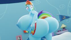 3d 3d_(artwork) 4kids_entertainment anthro areolae ass azul_uwu backsack big_ass big_breasts big_butt big_nipples blue_body blue_nipples blue_penis equine_penis furry hand_on_butt hi_res huge_ass huge_butt indoors intersex my_little_pony nipples penis presenting_hindquarters rainbow_dash_(mlp) rainbow_hair tail thicc thick_ass thick_butt