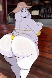 1girls anthro ass bar big_ass big_breasts bikini bottom_heavy breasts bubble_butt caprine cellulite chubby chubby_female dat_ass fat_ass female female_only furry furry_only goat gold_bikini hat huge_ass kevhypep large_ass looking_at_viewer looking_back massive_ass milf mother nipple_bulge outdoors solo swimsuit thick_ass thick_thighs toriel undertale wide_hips