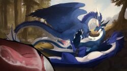 animal_genitalia black_penis blue_horn bodily_fluids cum cum_inside dragon erection european_mythology feral firondraak fur furred_dragon furred_scalie genital_fluids genital_slit genitals group hi_res horn korvyn male male/male mystical_stratus mythological_creature mythological_scalie mythology penetration penis scales scalie slit_penetration slit_play trio veoros western_dragon white_body white_fur white_horn white_scales wyvern