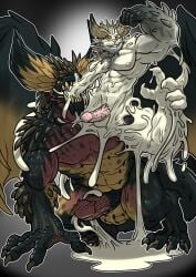 anthro balls barbed_penis belly_mouth big_balls big_penis black_body canine_penis claws cock conjoined cum dick dragon fangs flexing furry fusion gay goo_creature hair homosexual horn male male/male male_only markings merging muscles muscular muscular_male penis rat reptile scales semen sequence sharp_teeth size_difference slime stripes taur testicles tongue tongue_out trencalos tusks vein veiny_penis white_body wings