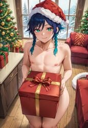 1boy 1femboy ai_generated big_thighs blush christmas christmas_present completely_nude completely_nude_femboy completely_nude_male femboy femboy_only genshin_impact huge_thighs large_thighs male male_only messingwithai nude nude_femboy nude_male thick_thighs thighs venti_(genshin_impact)