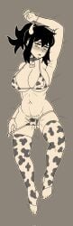 1girls casper_(artist) cow_print_bikini dakimakura hairy_pussy monochrome renee_graves solo the_coffin_of_andy_and_leyley