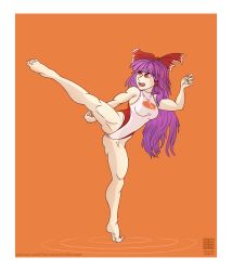 absurdres bow breasts dc_comics female female_only femsub lady_legasus leotard long_hair mr_scade open_mouth purple_hair reimu_hakurei solo teen_titans touhou