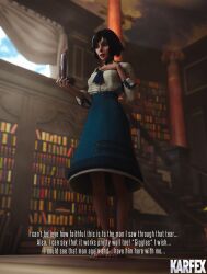 3d after_vaginal bioshock bioshock_infinite black_hair blue_eyes brown_hair clothing dildo elizabeth_comstock english_text eyelashes feet female karfex light-skinned_female light_skin lipstick makeup mascara medium_hair realistic sextoy short_hair text toes very_high_resolution
