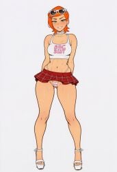 adult_female ai ai_assisted ai_generated ben_10 choker crop_top female female_only fit_female glasses gwen_tennyson heels high_heels orange_hair petite_body petite_female platform_heels prostitute prussia123 sexy sexy_clothing sexy_pose short_hair skirt slutty_body slutty_female solo solo_female solo_focus thong white_background