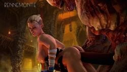 1boy 1girls 3d animated ass bennemonte big_dom_small_sub blonde_hair breasts cassie_cage crossover doom erection eyeless_male female female_on_bottom from_behind hell_knight_(doom) huge_cock interspecies loop male male_domination male_on_top monster mortal_kombat mortal_kombat_x no_sound nude penetration penis sex short_hair size_difference source_filmmaker spread_legs straight video