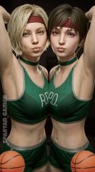 2020s 2026 2girls 3d 3d_(artwork) _spartan_gamer ai_generated armpit armpits basketball blonde-haired_female blonde_female blonde_hair blonde_hair_female brown_hair brown_hair_female brunette_female brunette_hair clothed clothed_female female female_only grace_ashcroft headband light-skinned_female light_skin looking_at_viewer multiple_females multiple_girls rebecca_chambers rebecca_chambers_(cosplay) red_headband resident_evil resident_evil_0 resident_evil_9:_requiem the_spartan_gamer video_game_character