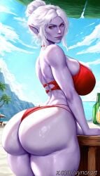 1girls ai_generated ass baldur's_gate baldur's_gate_3 bikini breasts colored_skin cowboy_shot curvy day dungeons_and_dragons fantasy forgotten_realms hi_res highres huge_ass huge_breasts leaning looking_at_viewer minthara outdoors purple_skin red_bikini red_eyes single_hair_bun solo table thick_thighs voluptuous voluptuous_body voluptuous_female vynorart white_hair wide_hips wizards_of_the_coast