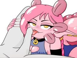 2d 2d_artwork anthro axolotl axolotl_girl axolotl_humanoid cum cute cute_face cute_female licking_cum licking_penis licking_tip littlelilotl looking_at_viewer looking_pleased looking_pleasured pink_body pink_hair pink_skin sharp_claws twitter_link twitter_user_oc yellow_eyes