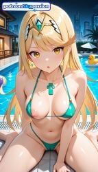 1girls 2026 ai_assisted ai_generated anime bangs beach bikini blonde_hair boobs breasts bust green_bikini hi_res high_quality high_resolution highres long_hair mythra mythra_(xenoblade) navel night patreon patreon_username pool skypassion stable_diffusion swimsuit tits very_long_hair water watermark xenoblade_(series) xenoblade_chronicles_(series) xenoblade_chronicles_2 yellow_eyes