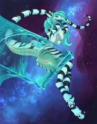 alice avoid_posting black_stripes female green_body lizard nude sixthleafclover space