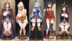 5girls ahe_gao ai_assisted ai_generated aqua_(konosuba) asphyxiation darkness_(konosuba) death defeated defeated_heroine female_death hanged hanging humiliation kono_subarashii_sekai_ni_shukufuku_wo! konosuba lalatina_dustiness_ford megumin noose postmortem_discharge rope_around_neck shame tagme unconscious wiz_(konosuba) yunyun_(konosuba)