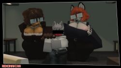 1boy 2girls 3d anonymous_male canine floppy_ears fox furry furry_only male/female milf nekomaniaa older_female roblox roblox_avatar robloxian self_upload tagme