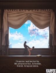 3d arm_grab bent_over bioshock bioshock_infinite black_hair blue_eyes brown_hair cum dark-skinned_male dark_skin elizabeth_comstock english_text eyelashes female interracial karfex light-skinned_female light_skin lipstick makeup mascara medium_hair naked nude_female realistic sex short_hair standing_doggystyle standing_sex text very_high_resolution