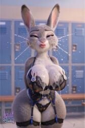 3d 3d_render ai_assisted ai_generated anthro anthro_female athletic_female big_breasts big_lips black_lingerie bukkake bunny_ears bunny_girl carrot cum_drip cum_on_body cum_on_face cumshot curvy detailed_background disney female front_view fur furry_female furry_only grey_body grey_fur high_quality high_resolution highres huge_breasts judy_hopps kissing lace lace-trimmed_panties lagomorph large_ass lewdstein lingerie long_ears looking_at_viewer mammal massive_breasts parody puckered_lips rabbit rabbit_ears rabbit_girl seductive solo squint thick_thighs toned walt_disney_animation_studios white_fur wide_hips zootopia zootopia+ zootopia_2