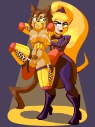 2girls angry angry_eyes bdsm big_ass big_breasts bitchsuit blonde_hair bondage bush dominant_female dubious_consent duo duo_focus femdom femsub functionally_nude_female furry gameoverse glitch_productions kit_(gameoverse) lesbian lezdom lolguyboy miss_information_(gameoverse) panel_gag pubic_hair purple_eyes tagme villain_on_heroine villainess yuri