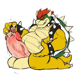 2boys belly big_belly big_penis bowser cock_vore cum human kneeling koopa male male_only mammal manlyshark mario_(series) multiple_boys musclegut muscular nintendo penis scalie simple_background testicles vein veiny_penis video_games vore white_background