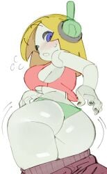 ass blonde_hair blue_eyes cave_story curly_brace green_panties grey_skin long_hair red_clothing robot_girl wamudraws